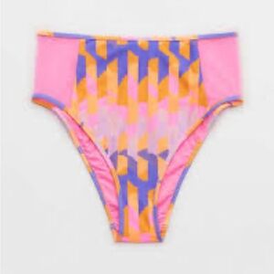 AERIE NWT Geometric Pink and Orange Women's Swim Bottom